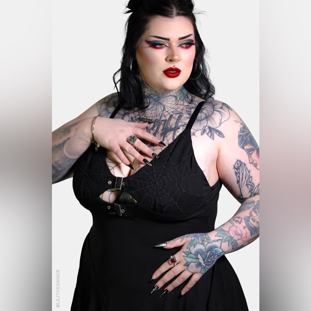 Forest Ink Venom Sleeveless Mini Dress Stretchy Spider Web Black 3XL Plus Size - Picture 3 of 12